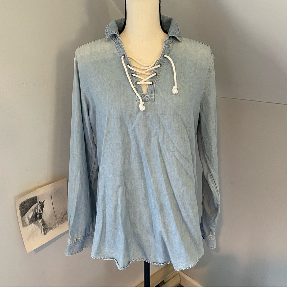 Sonoma tunic top chambray denim nautical beach summer rope tie lyocell cotton m